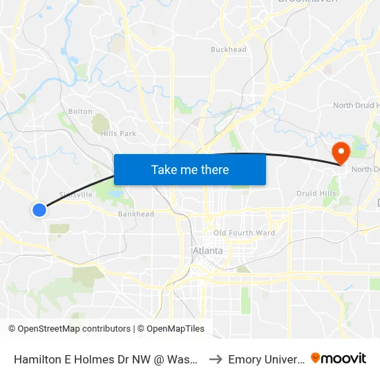 Hamilton E Holmes Dr NW @ Washington to Emory University map