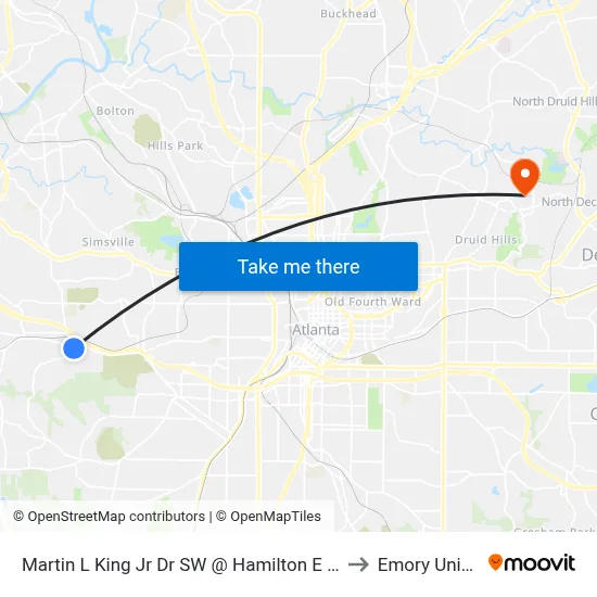 Martin L King Jr Dr SW @ Hamilton E Holmes Dr NW to Emory University map