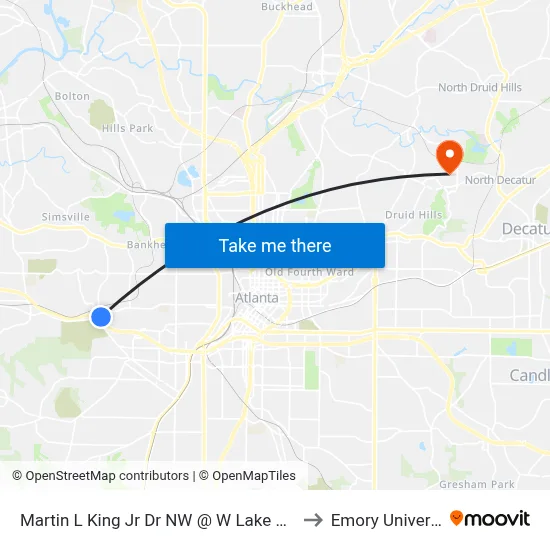 Martin L King Jr Dr NW @ W Lake Ave SW to Emory University map