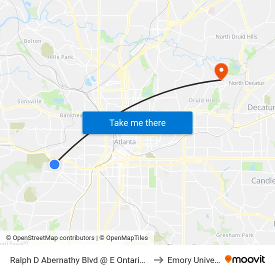 Ralph D Abernathy Blvd @ E Ontario Ave SW to Emory University map
