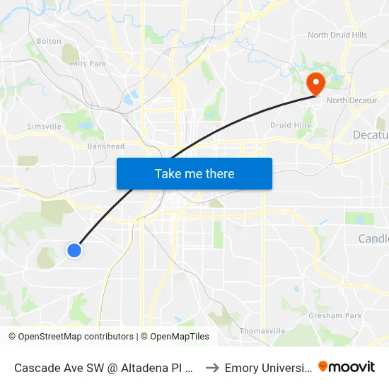 Cascade Ave SW @ Altadena Pl SW to Emory University map