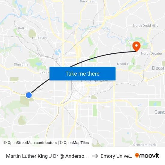Martin Luther King J Dr @ Anderson Ave SW to Emory University map