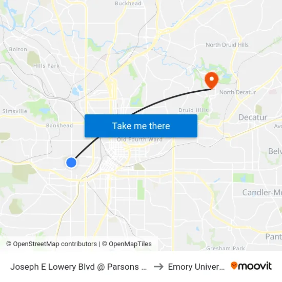 Joseph E Lowery Blvd @ Parsons St SW to Emory University map