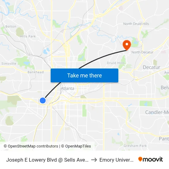 Joseph E Lowery Blvd @ Sells Ave SW to Emory University map