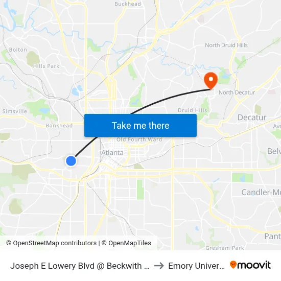Joseph E Lowery Blvd @ Beckwith St SW to Emory University map