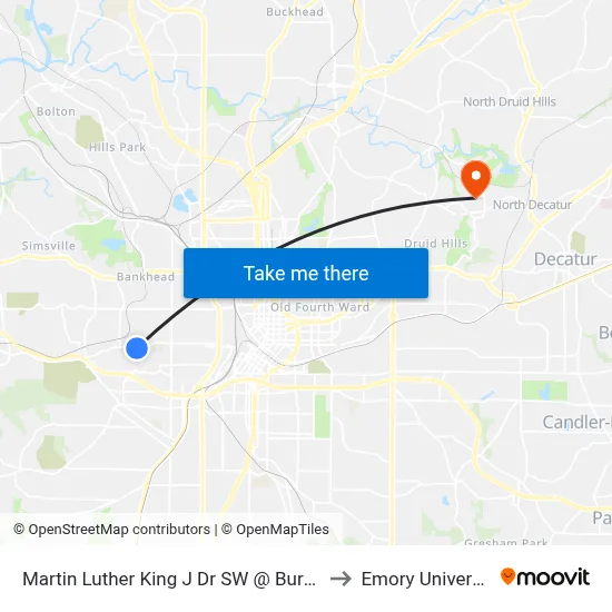 Martin Luther King J Dr SW @ Burbank to Emory University map