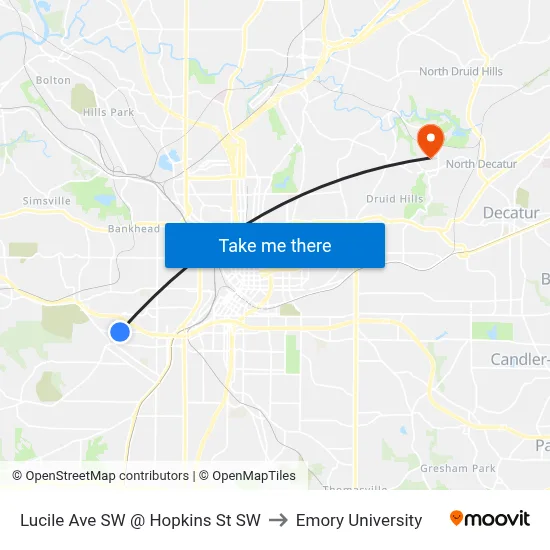 Lucile Ave SW @ Hopkins St SW to Emory University map