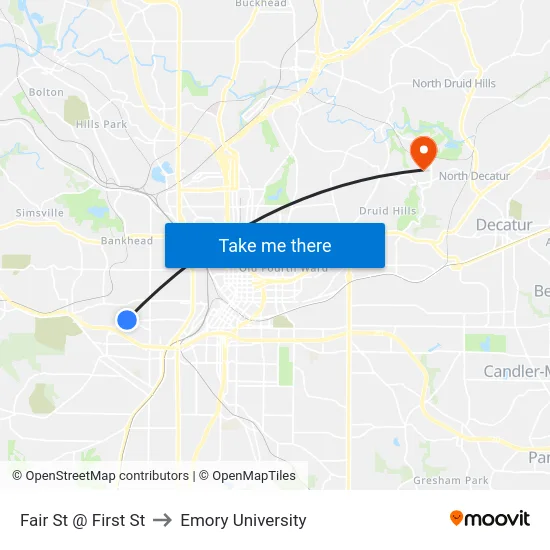Fair St @ First St to Emory University map