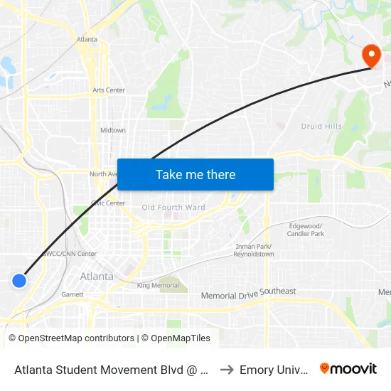 Atlanta Student Movement Blvd @ Elm St SW to Emory University map