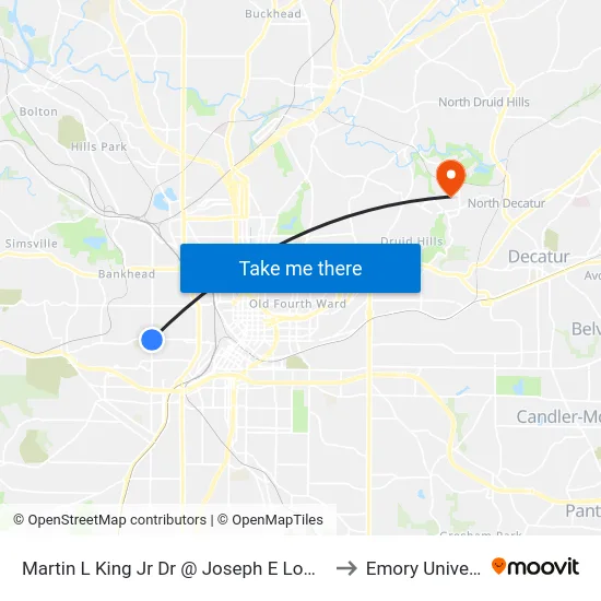 Martin L King Jr Dr @ Joseph E Lowery Blvd to Emory University map