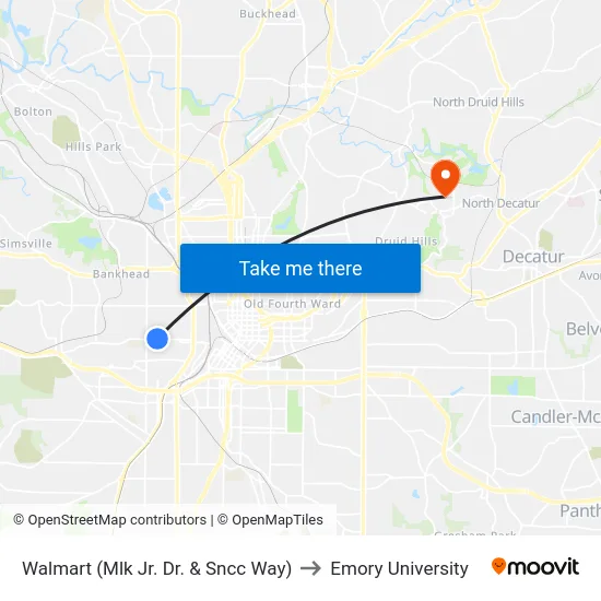 Walmart (Mlk Jr. Dr. & Sncc Way) to Emory University map