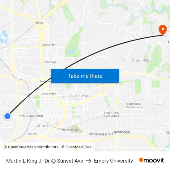 Martin L King Jr Dr @ Sunset Ave to Emory University map