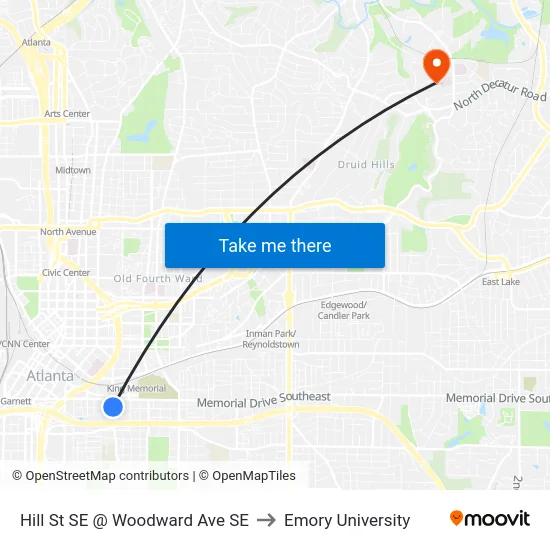 Hill St SE @ Woodward Ave SE to Emory University map