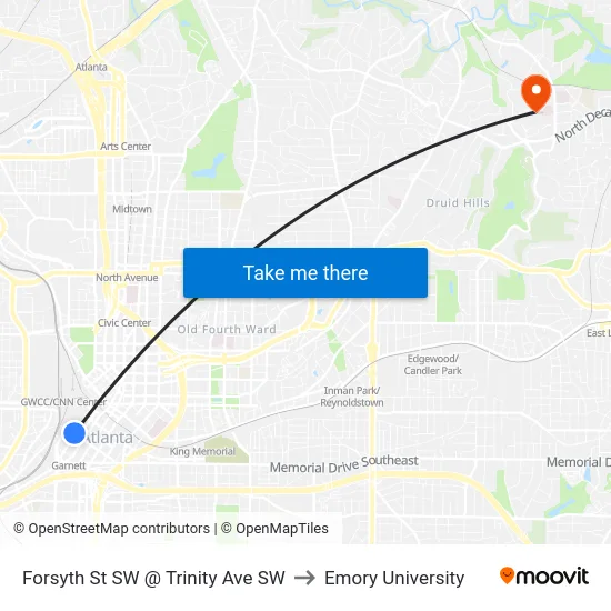 Forsyth St SW @ Trinity Ave SW to Emory University map