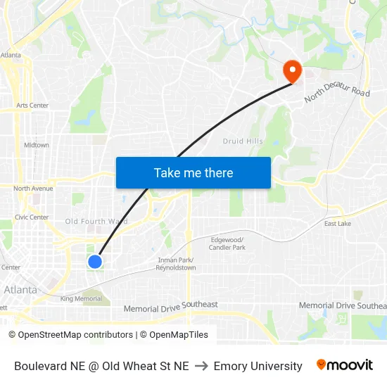 Boulevard NE @ Old Wheat St NE to Emory University map
