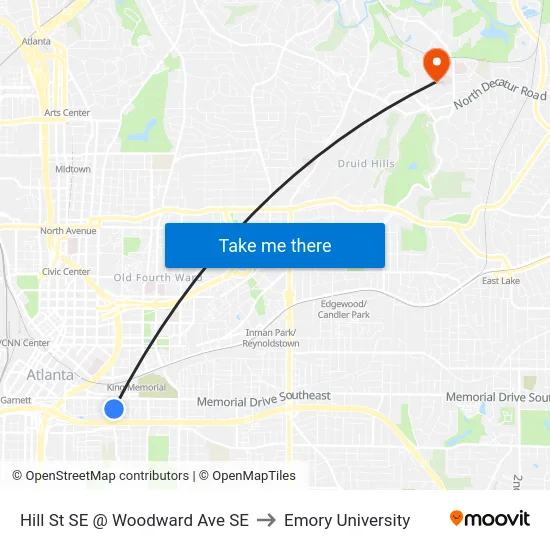 Hill St SE @ Woodward Ave SE to Emory University map