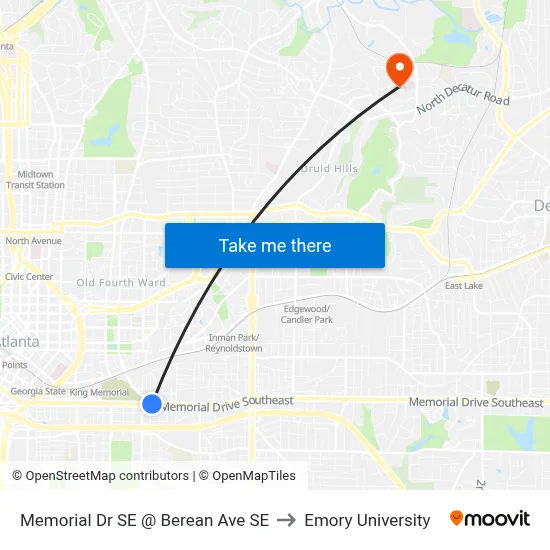 Memorial Dr SE @ Berean Ave SE to Emory University map