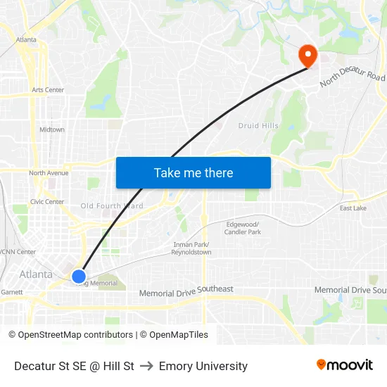 Decatur St SE @ Hill St to Emory University map