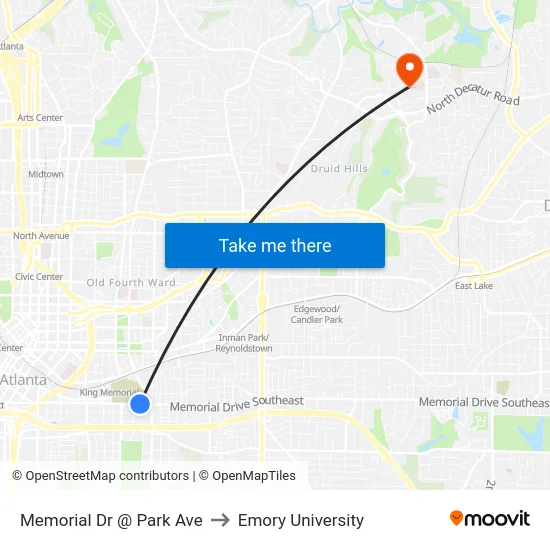 Memorial Dr @ Park Ave to Emory University map