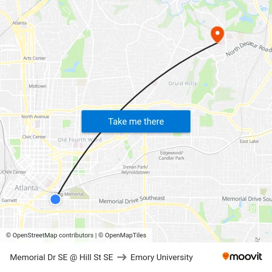 Memorial Dr SE @ Hill St SE to Emory University map