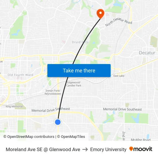 Moreland Ave SE @ Glenwood Ave to Emory University map