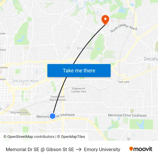 Memorial Dr SE @ Gibson St SE to Emory University map