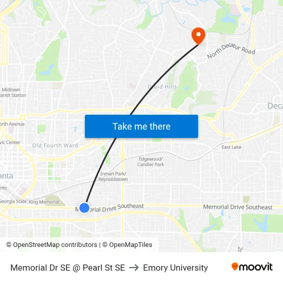 Memorial Dr SE @ Pearl St SE to Emory University map
