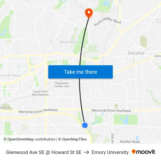 Glenwood Ave SE @ Howard St SE to Emory University map