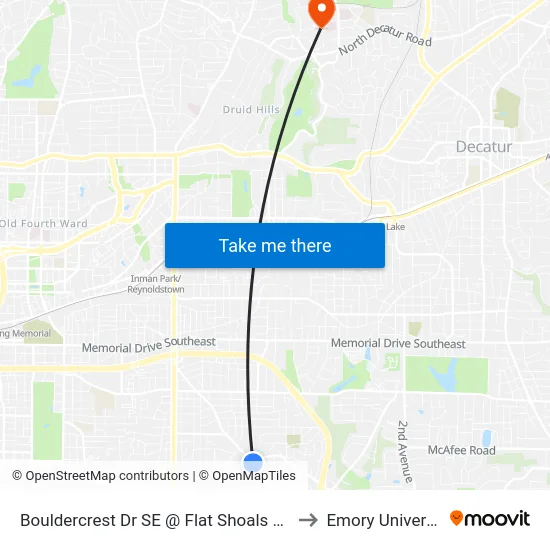 Bouldercrest Dr SE @ Flat Shoals Rd SE to Emory University map