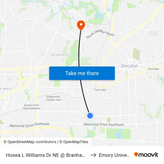 Hosea L Williams Dr NE @ Branham St NE to Emory University map
