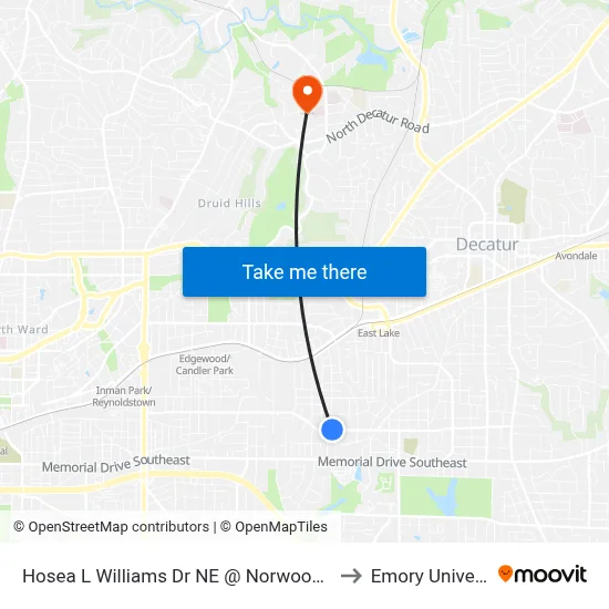 Hosea L Williams Dr NE @ Norwood Ave NE to Emory University map