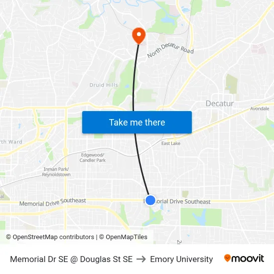 Memorial Dr SE @ Douglas St SE to Emory University map