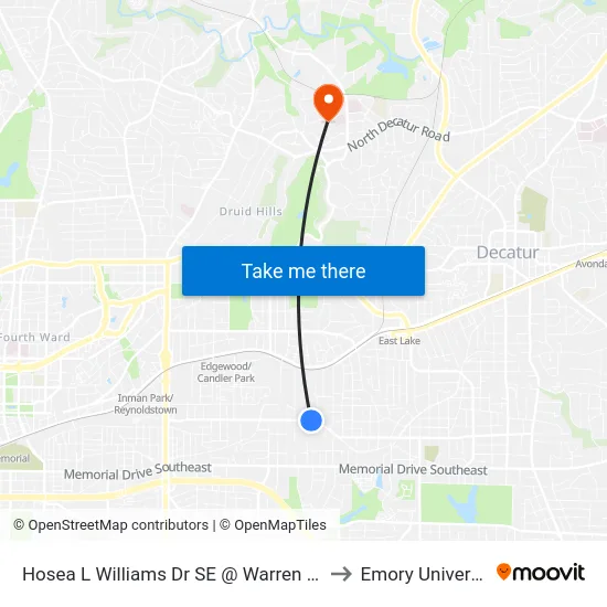 Hosea L Williams Dr SE @ Warren St SE to Emory University map