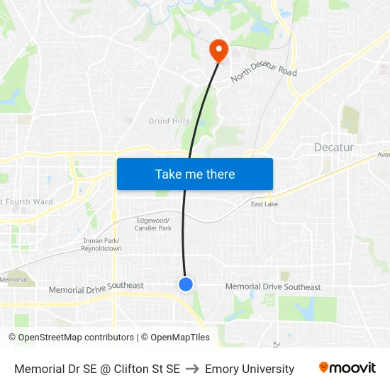 Memorial Dr SE @ Clifton St SE to Emory University map
