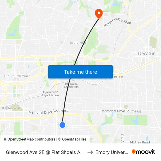 Glenwood Ave SE @ Flat Shoals Ave SE to Emory University map
