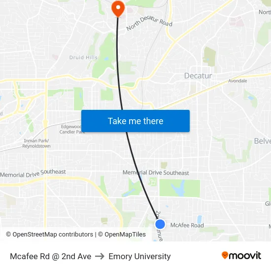 Mcafee Rd @ 2nd Ave to Emory University map