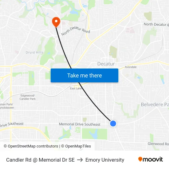 Candler Rd @ Memorial Dr SE to Emory University map