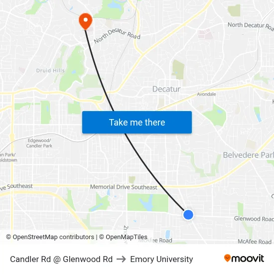 Candler Rd @ Glenwood Rd to Emory University map
