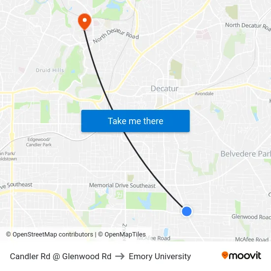Candler Rd @ Glenwood Rd to Emory University map