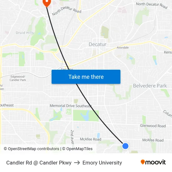 Candler Rd @ Candler Pkwy to Emory University map