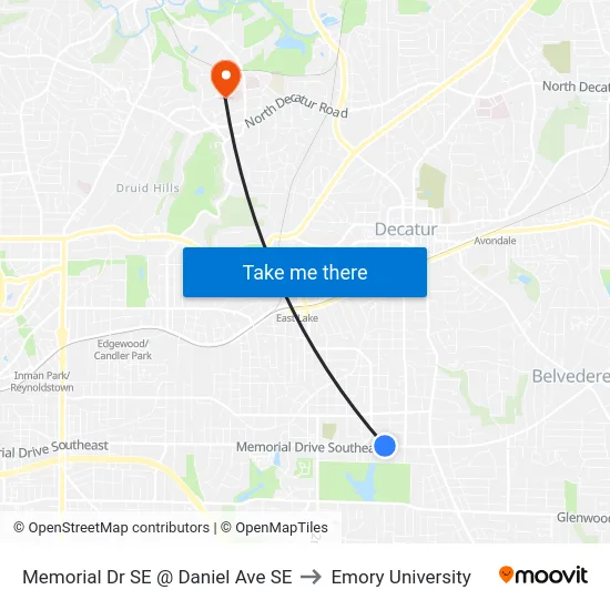 Memorial Dr SE @ Daniel Ave SE to Emory University map