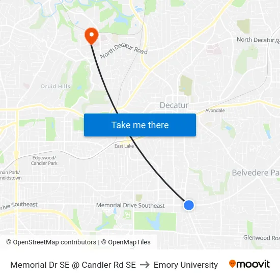 Memorial Dr SE @ Candler Rd SE to Emory University map