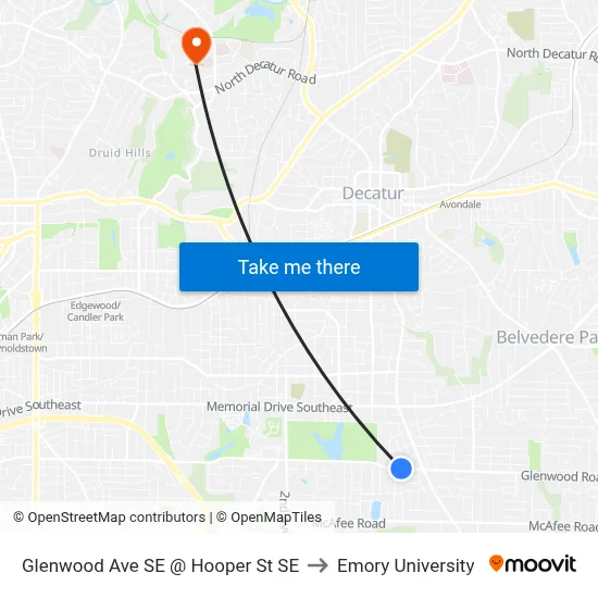 Glenwood Ave SE @ Hooper St SE to Emory University map