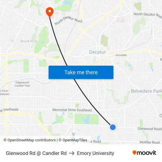 Glenwood Rd @ Candler Rd to Emory University map