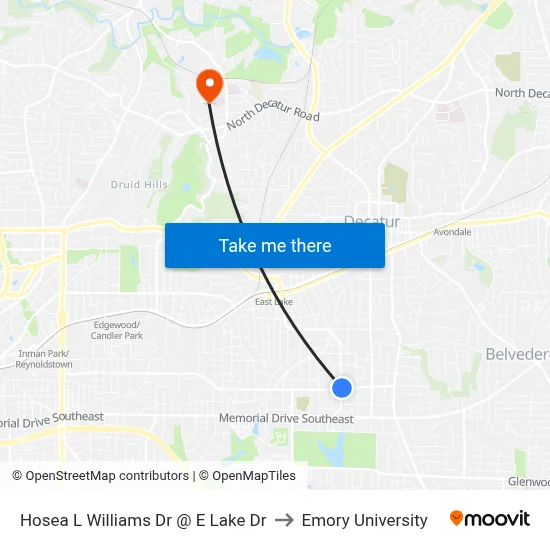 Hosea L Williams Dr @ E Lake Dr to Emory University map