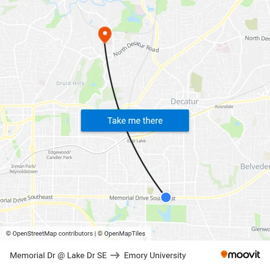 Memorial Dr @ Lake Dr SE to Emory University map