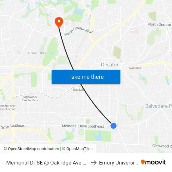 Memorial Dr SE @ Oakridge Ave SE to Emory University map