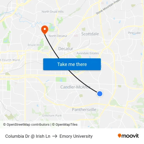 Columbia Dr @ Irish Ln to Emory University map
