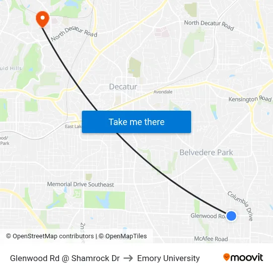 Glenwood Rd @ Shamrock Dr to Emory University map