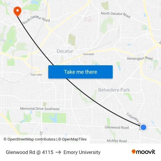 Glenwood Rd @ 4115 to Emory University map